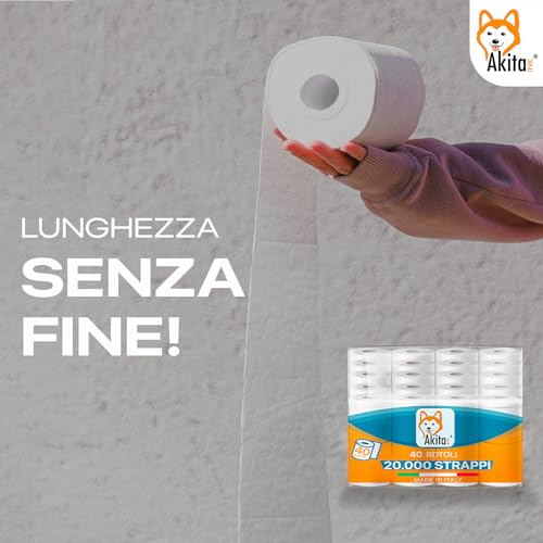 Akitaink 40 rotoli di Carta Igienica 2 Veli 20000 Strappi Totali, Pura cellulosa, Morbida e resistente, Delicata sulla Pelle, Dermatologicamente Testata, Carta 100% Certificata FSC® Made in Italy - Dettaglio recensione 4