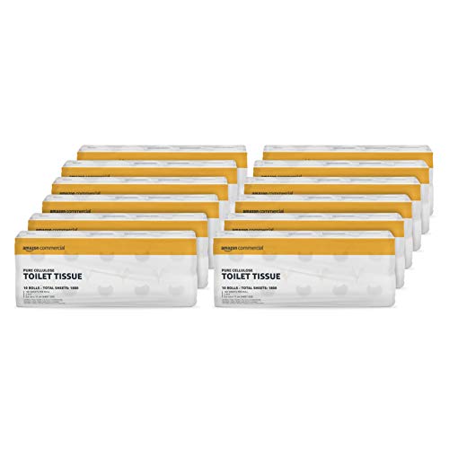 AmazonCommercial Carta igienica 2 veli pura cellulosa 120 rotoli (12 confezioni da 10) 180 fogli per rotolo dimensioni del foglio: 9,5cm x 11cm Compatibile con dispenser T4/T6 - Design e materiali