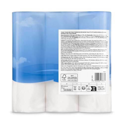 by Amazon Carta Igienica, 2 Veli Trapuntata, Morbida e Delicata, 36 Rotoli (4 Confezioni da 9), 210 Fogli per Rotolo, Certificata FSC - Funzionalità e accessori