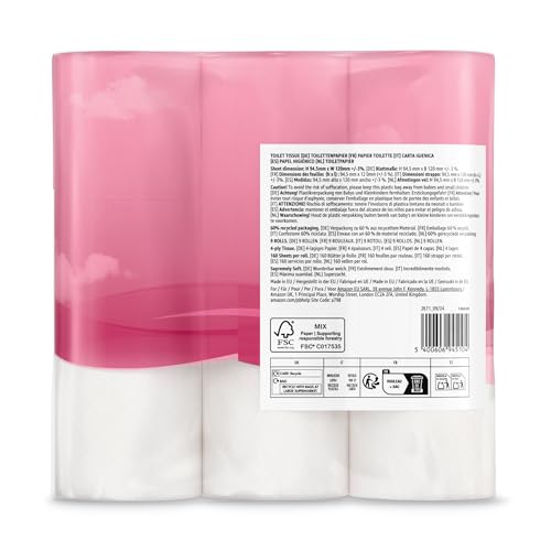 by Amazon Carta Igienica, 4 Veli Trapuntata, Ultra Morbida, 36 Rotoli (4 Confezioni da 9), 160 Fogli per Rotolo, Certificata FSC - Funzionalità e accessori