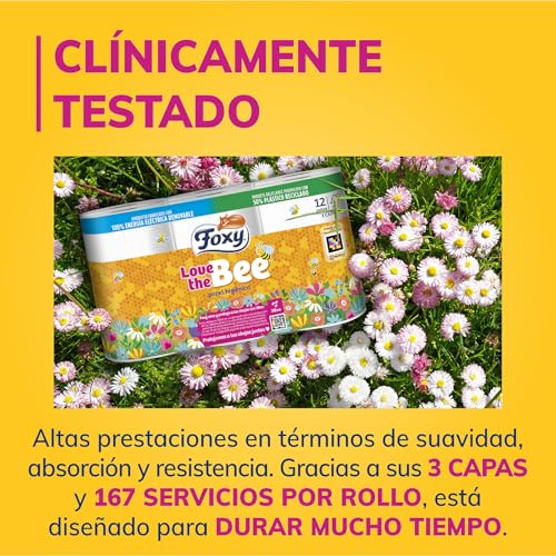 Foxy Love the Bee | 3 strati | Carta igienica 48 rotoli | 167 servizi per ogni rotolo | Certificazione FSC | 100% Energia elettrica rinnovabile | Confezione riciclabile prodotta con plastica riciclata - Dettaglio recensione 4