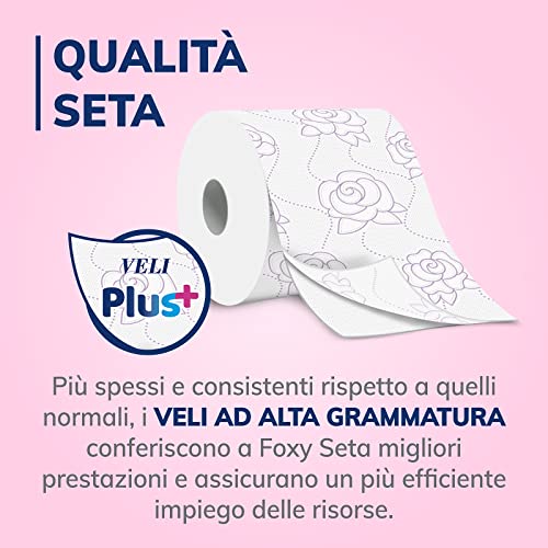 Foxy Seta | Carta igienica 200 strappi x 48 rotoli, 2 veli elevato spessore | Confezione riciclabile prodotta con plastica riciclata - Funzionalità e accessori