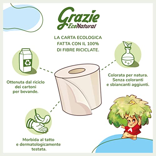 Grazie Natural, Carta Igienica EcoNatural, 56 Rotoli, Carta Igienica Riciclata Fiberpack 100% Ecologica, Rispetta l'Ambiente, Certificata Ecolabel e FSC Recycled, Made in Italy - Prova pratica