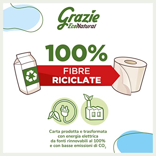 Grazie Natural, Carta Igienica EcoNatural, 56 Rotoli, Carta Igienica Riciclata Fiberpack 100% Ecologica, Rispetta l'Ambiente, Certificata Ecolabel e FSC Recycled, Made in Italy - Funzionalità e accessori
