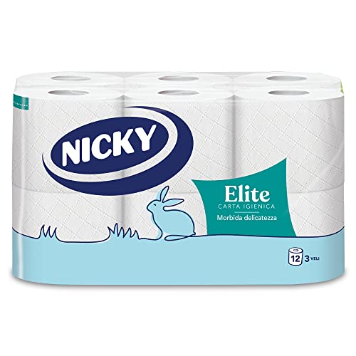 Nicky Elite Carta Igienica a 3 veli, 12 rotoli - Design e materiali
