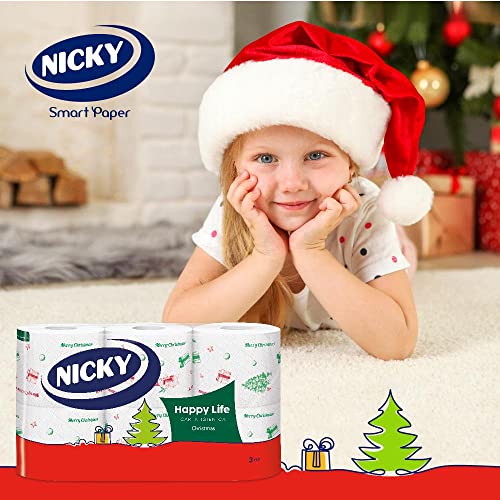 Nicky Happy Life Christmas - Carta Igienica Natalizia, 42 Rotoli da 170 Strappi, a 3 Veli, Apertura Facilitata, 4 Fantasie con Decori Natalizi, Morbida e Resistente, Allegra e Festiva, Carta FSC - Funzionalità e accessori