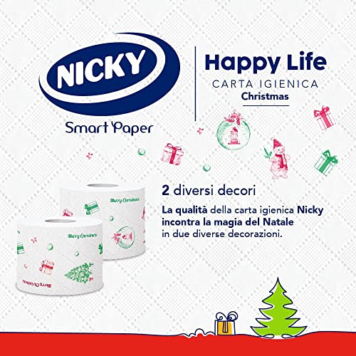Nicky Happy Life Christmas - Carta Igienica Natalizia, 42 Rotoli da 170 Strappi, a 3 Veli, Apertura Facilitata, 4 Fantasie con Decori Natalizi, Morbida e Resistente, Allegra e Festiva, Carta FSC - Dettaglio recensione 4