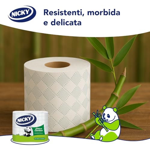 Nicky Nature Bamboo - 28 Rotoli di Carta Igienica, 160 Soffici Fogli a 3 veli di Pura Cellulosa e Arricchiti di Fibre di Bamboo, Morbida e Confortevole, Sostenibile Dentro e Fuori, Bianca - Funzionalità e accessori