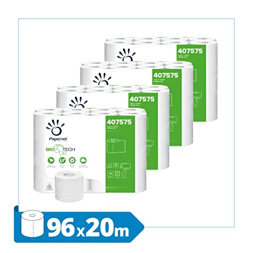 Papernet Bio Tech, Carta Igienica 407575, 96 Rotoli in Pura Cellulosa da 19,8 m Ciascuno, Combatte Naturalmente i Batteri Patogeni, 2 Veli, 17.280 Strappi da 9,5x11cm - Prova pratica