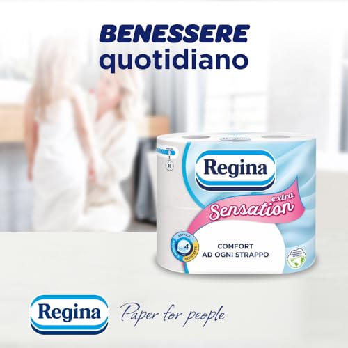 Regina Sensation Extra - 56 Rotoli di Carta Igienica, 170 Soffici Fogli a 4 Veli, Comfort ad Ogni Strappo, Confezione con il 60% di Plastica Riciclata, Carta 100% Certificata FSC - Funzionalità e accessori
