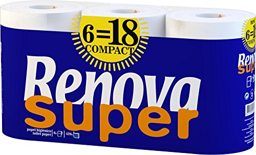 Renova 200061907 Carta Igienica Super Compatta, 6 rotoli, Bianco, 48.8 m - Design e materiali