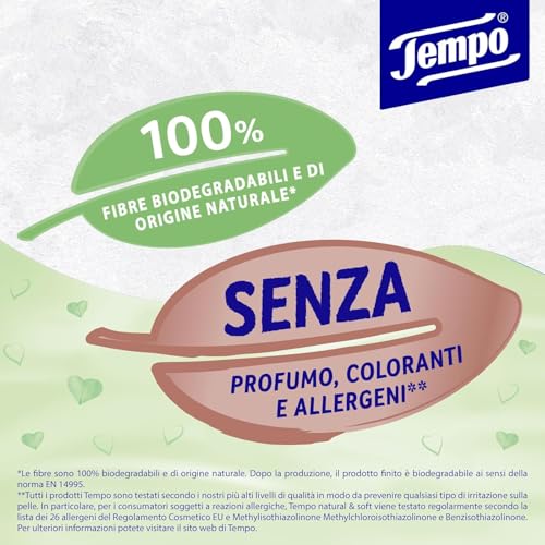 Tempo, Carta Igienica Natural & Soft, Morbida e Resistente, 48 Maxi Rotoli, Composti da 100% di Fibre Biodegradabili, Senza Profumo o Allergeni - Funzionalità e accessori