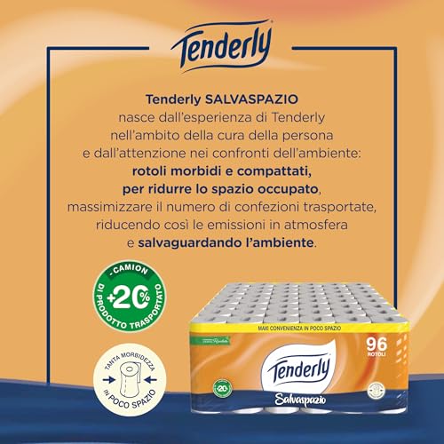 Tenderly Salvaspazio, 96 Rotoli di Carta Igienica, 2 Veli, 220* Strappi per Rotolo, con Estratti Naturali di Malva e Calendula, Made in Italy, Dermatologicamente Testato - Dettaglio recensione 4