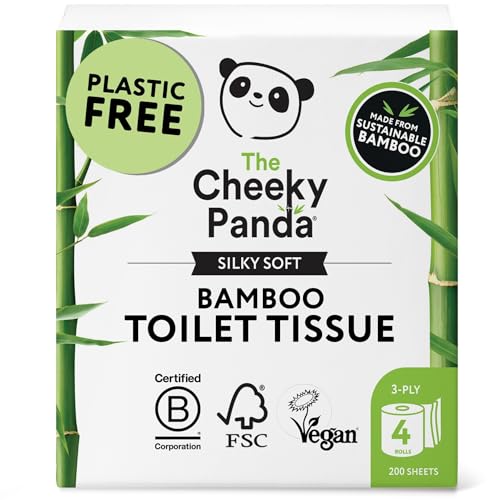 The Cheeky Panda Carta Igienica Bamboo | 4 x Rotoli Carta Igienica 3 Veli | 200 Soffici Fogli | Biodegradabile ed Ecológico | Senza plástica - Design e materiali