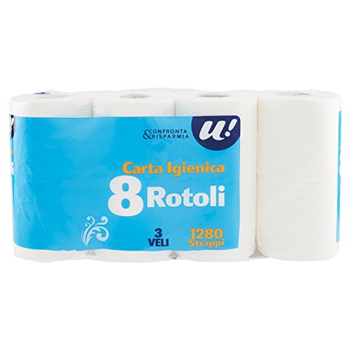 U! Confronta&Risparmia Carta Igienica, 3 Veli, Confezione da 8 Pezzi - Prova pratica
