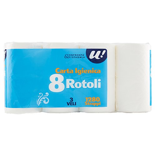 U! Confronta&Risparmia Carta Igienica, 3 Veli, Confezione da 8 Pezzi - Funzionalità e accessori