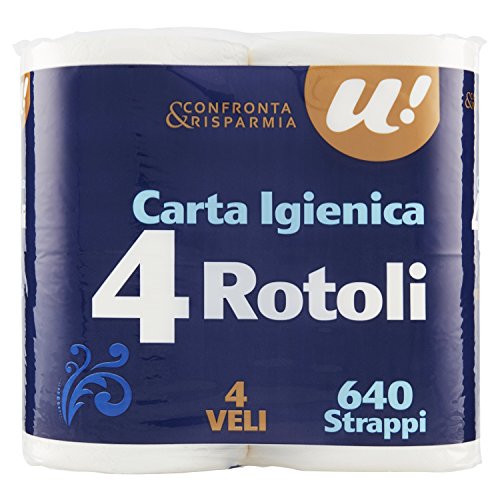 U! Confronta&Risparmia Carta Igienica,4 Veli, Confezione da 4 Pezzi - Design e materiali
